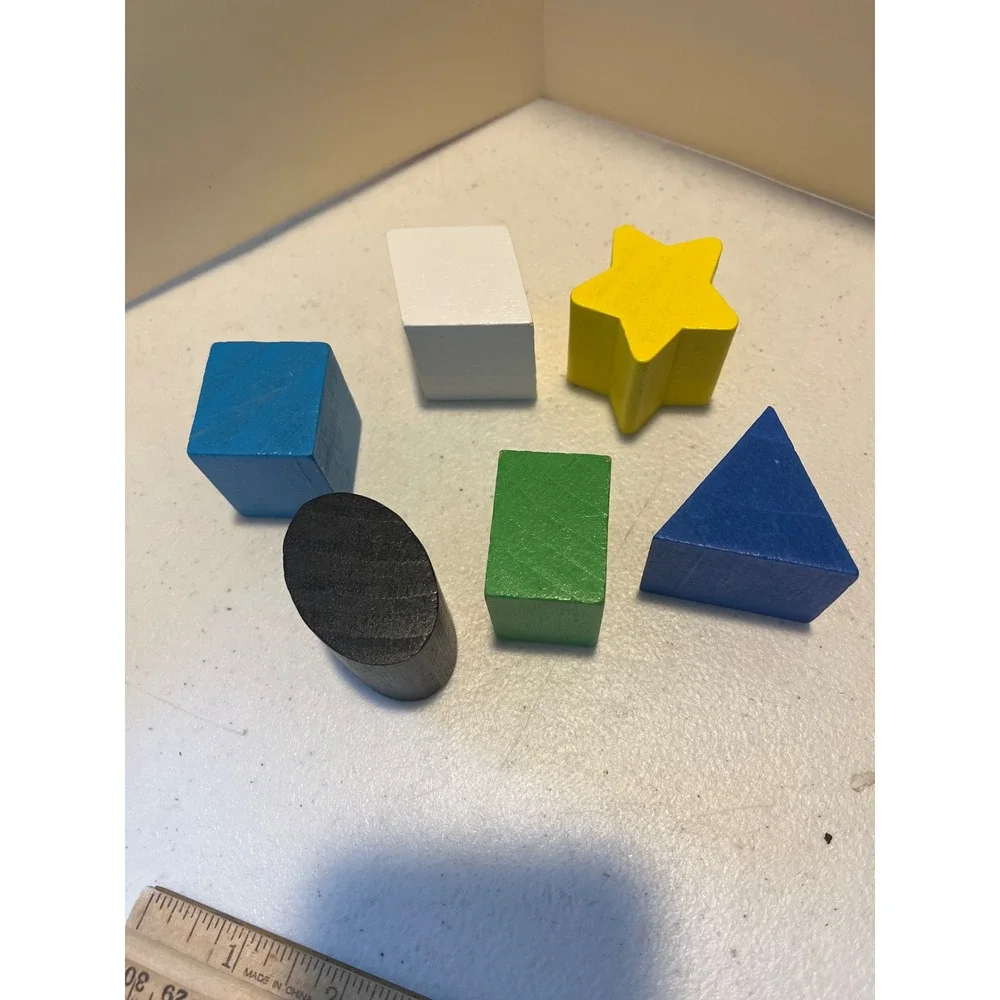 Vintage Wooden Geometric Shape Blocks Set Multi-Color Sorting Stacking Toys 6pc